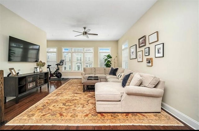 323 Osona Ln, Marshall, PA 16046 - living room featuring ceiling fan and dark wood-style floors