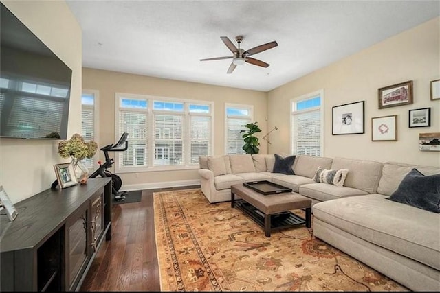 323 Osona Ln, Marshall, PA 16046 - living room featuring dark wood-style flooring and ceiling fan
