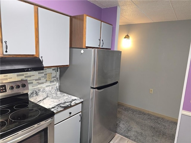 1987 Centurion Dr Unit 202, Forest Hills Boro, PA 15221 - kitchen with appliances with stainless steel finishes, extractor fan, tasteful backsplash, and white cabinetry