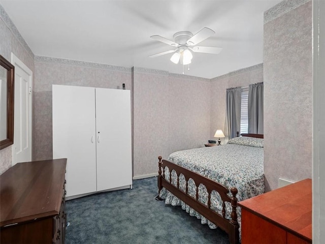 bedroom with carpet flooring and ceiling fan