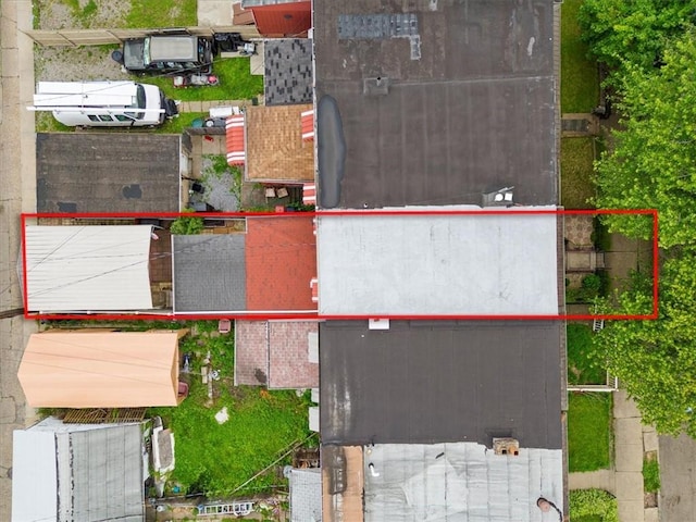 aerial view of property and surrounding area with property boundaries highlighted