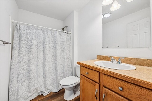 135 Preacher Rd, East Huntingdon, PA 15639 - bathroom with vanity, wood finished floors, and a shower with shower curtain