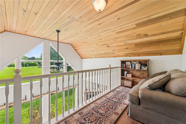 135 Preacher Rd, East Huntingdon, PA 15639 - sitting room with vaulted ceiling, wooden ceiling, and ceiling fan