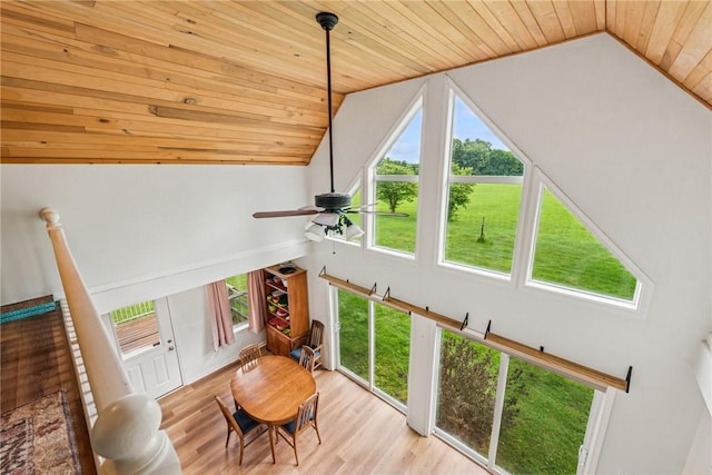 135 Preacher Rd, East Huntingdon, PA 15639 - detailed view of wood ceiling, a ceiling fan, and wood finished floors