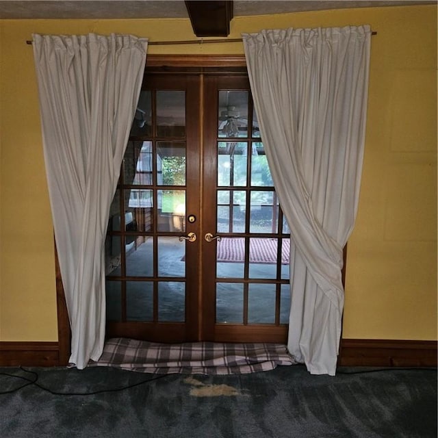 111 Laughlin St, Dawson, PA 15428 - doorway to outside featuring carpet flooring and french doors