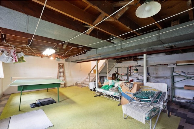 540 Lucia Dr, Wilkins Twp, PA 15221 - unfinished basement featuring stairway and concrete block wall