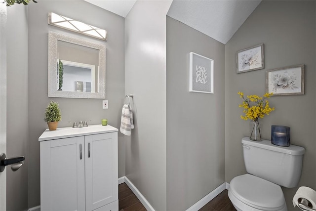 1008 Aspen Dr, Findlay Twp, PA 15126 - bathroom with wood finished floors, vanity, and vaulted ceiling