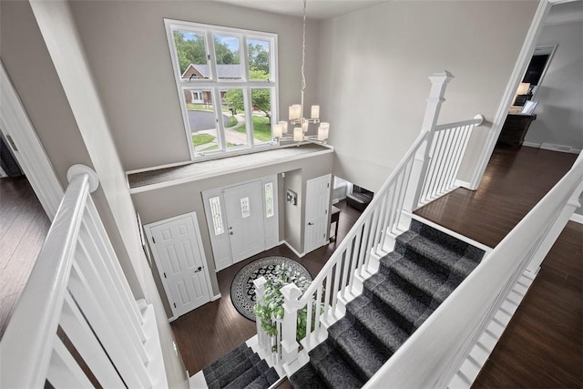 1008 Aspen Dr, Findlay Twp, PA 15126 - foyer with a chandelier, wood finished floors, and stairway