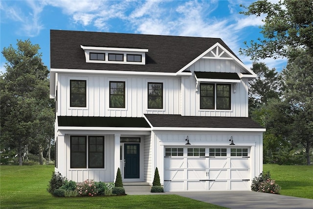 LOT206 Field Stone Dr, South Fayette, PA 15057 - modern farmhouse featuring board and batten siding, a front yard, concrete driveway, and an attached garage