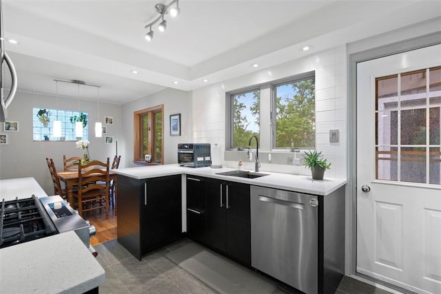 36 Warriors Rd, Green Tree, PA 15205 - kitchen featuring dishwasher, dark cabinets, decorative light fixtures, recessed lighting, and track lighting