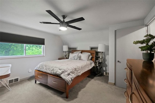 36 Warriors Rd, Green Tree, PA 15205 - bedroom with light carpet, vaulted ceiling, and a ceiling fan