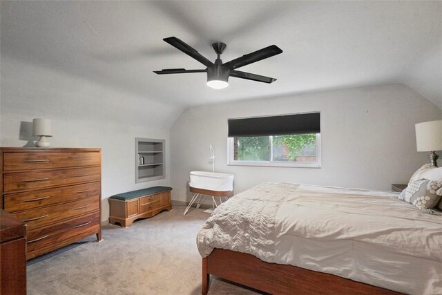 36 Warriors Rd, Green Tree, PA 15205 - bedroom with vaulted ceiling, light carpet, and ceiling fan