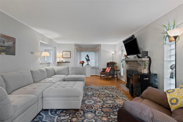 36 Warriors Rd, Green Tree, PA 15205 - living area with wood finished floors and a fireplace with flush hearth