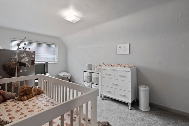 36 Warriors Rd, Green Tree, PA 15205 - bedroom featuring vaulted ceiling, light carpet, and a nursery area