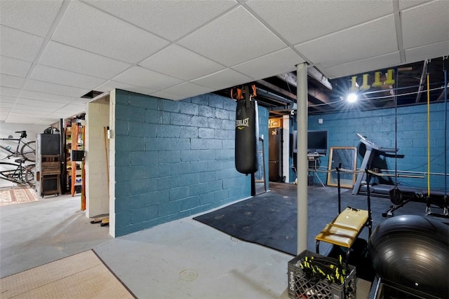 36 Warriors Rd, Green Tree, PA 15205 - below grade area with concrete block wall and a paneled ceiling