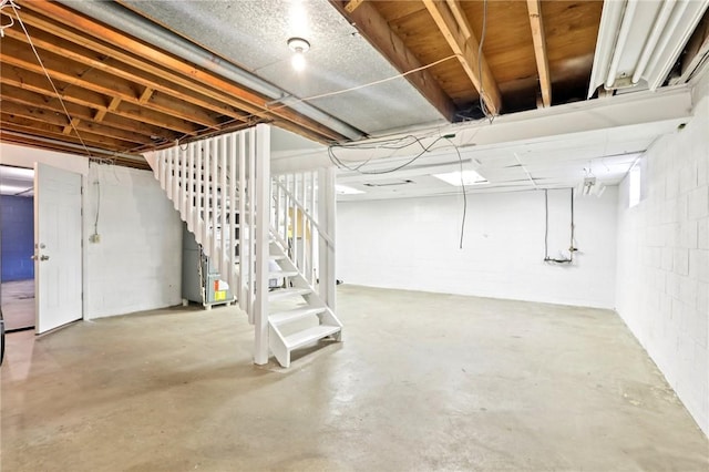 1154 Bucknell, Monroeville, PA 15146 - unfinished basement with stairway and concrete block wall