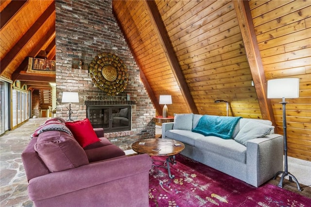 890 Pearce Mill Rd, Pine Twp Nal, PA 15090 - living room with a brick fireplace, wooden ceiling, and wooden walls