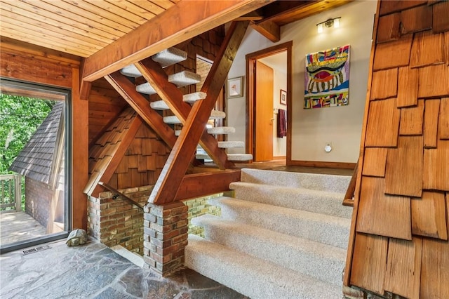 890 Pearce Mill Rd, Pine Twp Nal, PA 15090 - staircase featuring baseboards and wood ceiling