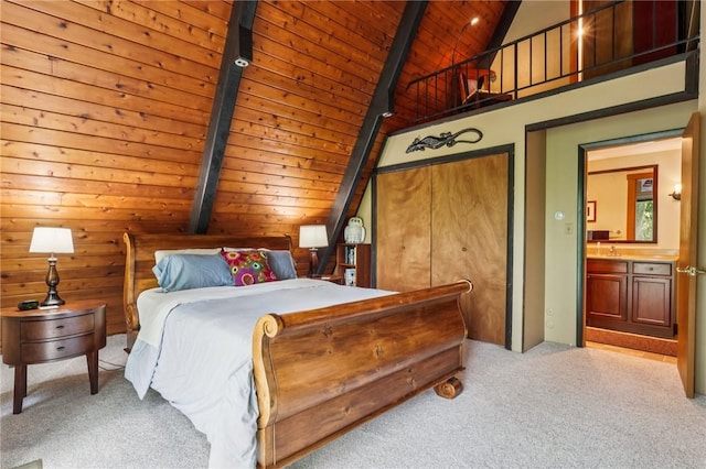 890 Pearce Mill Rd, Pine Twp Nal, PA 15090 - bedroom with wood ceiling, carpet, and ensuite bathroom