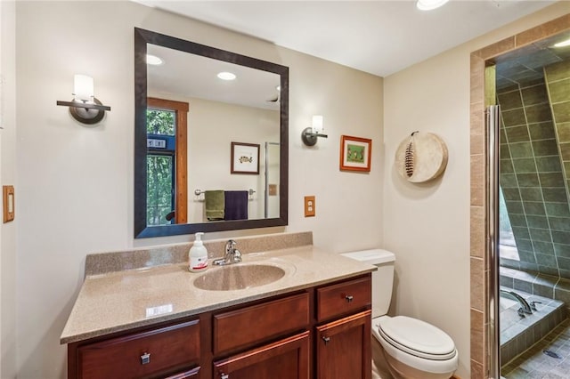 890 Pearce Mill Rd, Pine Twp Nal, PA 15090 - full bath featuring vanity, a relaxing tiled tub, a tile shower, and recessed lighting