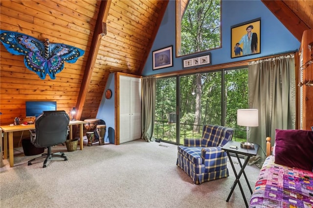 890 Pearce Mill Rd, Pine Twp Nal, PA 15090 - bedroom with carpet floors, a desk, and wooden ceiling