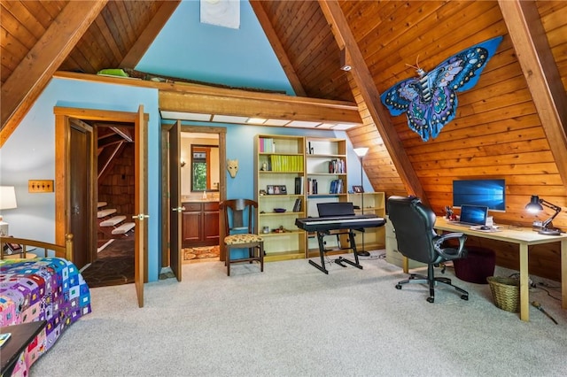 890 Pearce Mill Rd, Pine Twp Nal, PA 15090 - carpeted home office featuring wood ceiling