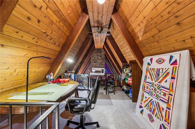 890 Pearce Mill Rd, Pine Twp Nal, PA 15090 - carpeted home office featuring wooden ceiling and wooden walls