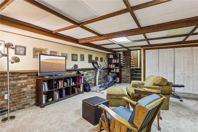 890 Pearce Mill Rd, Pine Twp Nal, PA 15090 - carpeted living area featuring coffered ceiling and a wainscoted wall