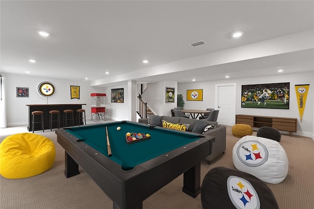 107 Abigail Dr, Adams Twp, PA 16046 - rec room with carpet, recessed lighting, and pool table