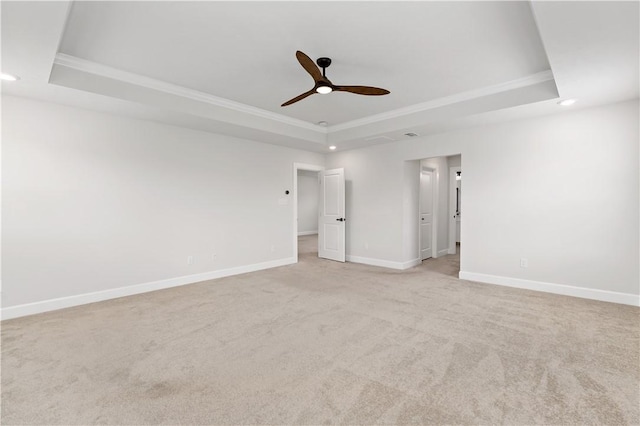 107 Abigail Dr, Adams Twp, PA 16046 - empty room with a tray ceiling, crown molding, a ceiling fan, recessed lighting, and light carpet