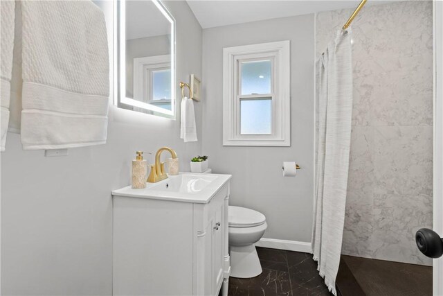 746 Agnew Rd, Baldwin Boro, PA 15227 - bathroom featuring marble finish flooring, vanity, and a shower with shower curtain