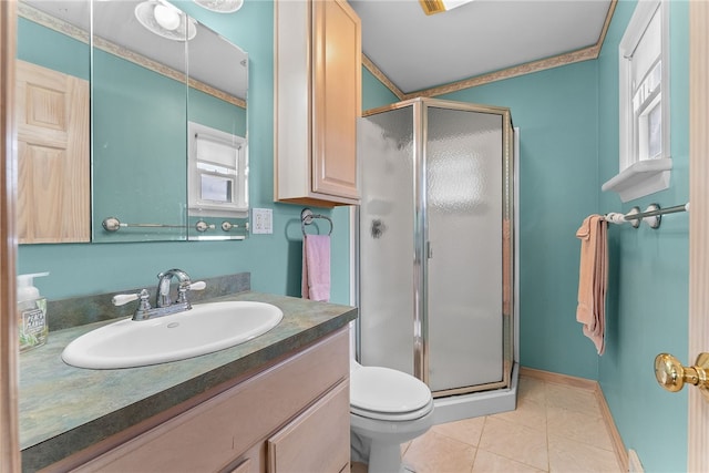221 Springer, Moon/Crescent Twp, PA 15108 - full bathroom with a shower stall, vanity, tile patterned floors, and plenty of natural light