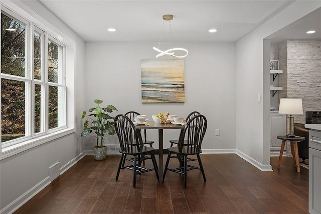 1171 Arrowood Dr, Mt Lebanon, PA 15243 - dining space featuring dark wood-style floors, a chandelier, and recessed lighting