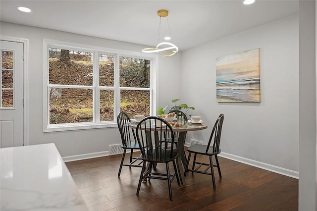 1171 Arrowood Dr, Mt Lebanon, PA 15243 - dining space featuring plenty of natural light, recessed lighting, dark wood-style flooring, and a chandelier