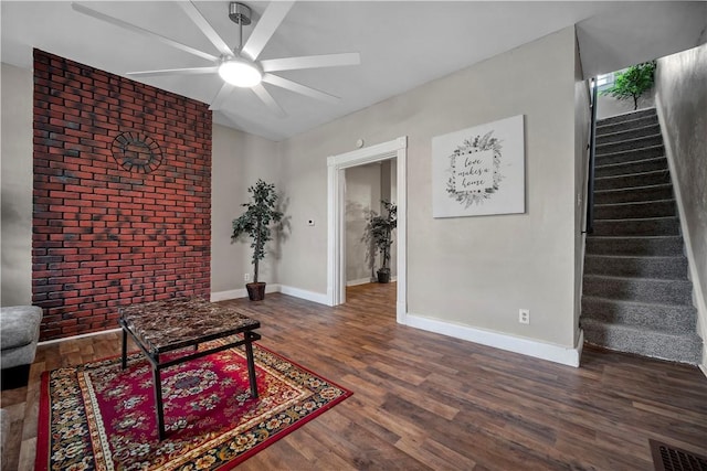 3103 Shadeland Ave, Brighton Heights, PA 15212 - living room featuring ceiling fan, stairs, and wood finished floors