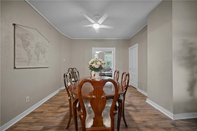 3103 Shadeland Ave, Brighton Heights, PA 15212 - dining space featuring ceiling fan, ornamental molding, and dark wood-type flooring