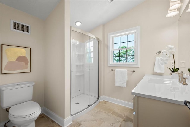 445/447 Georgetown Rd, Cecil, PA 15055 - bathroom featuring vanity, a stall shower, and lofted ceiling