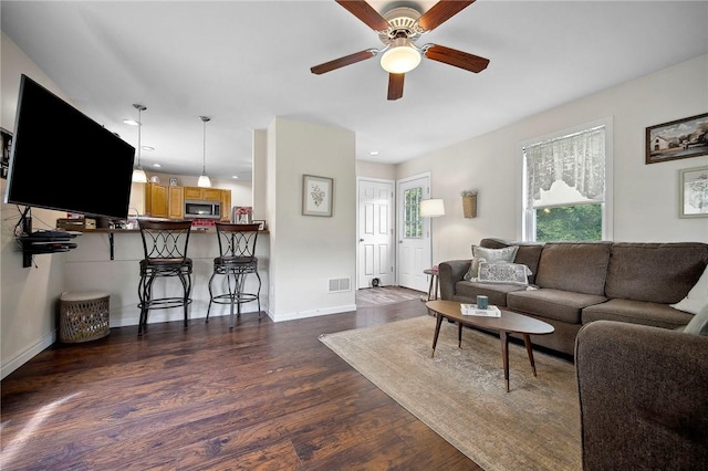 237 Prichard Ave, Centerville, PA 15358 - living area with a ceiling fan, wood finished floors, and recessed lighting