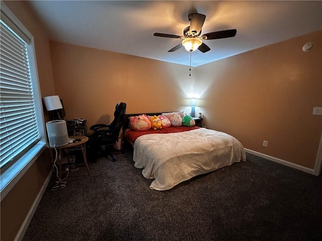 bedroom with carpet flooring and ceiling fan