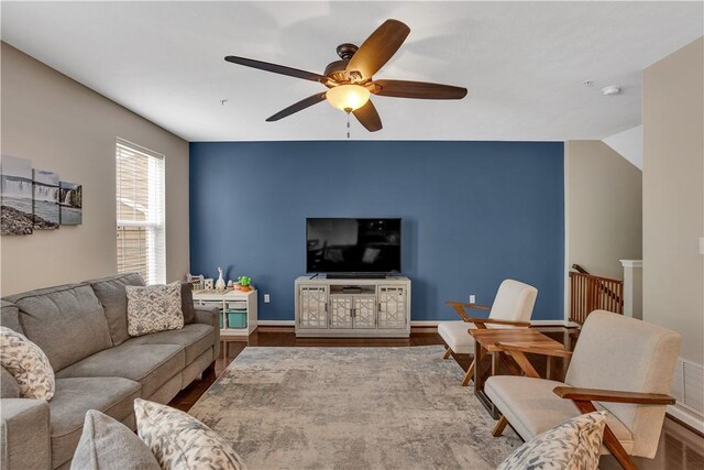 2278 Flint Dr, South Strabane, PA 15301 - living room featuring a ceiling fan and wood finished floors