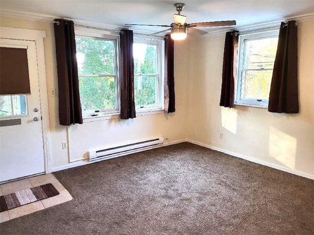 2807 Middle Rd, Hampton, PA 15116 - empty room with baseboard heating, crown molding, plenty of natural light, carpet, and a ceiling fan
