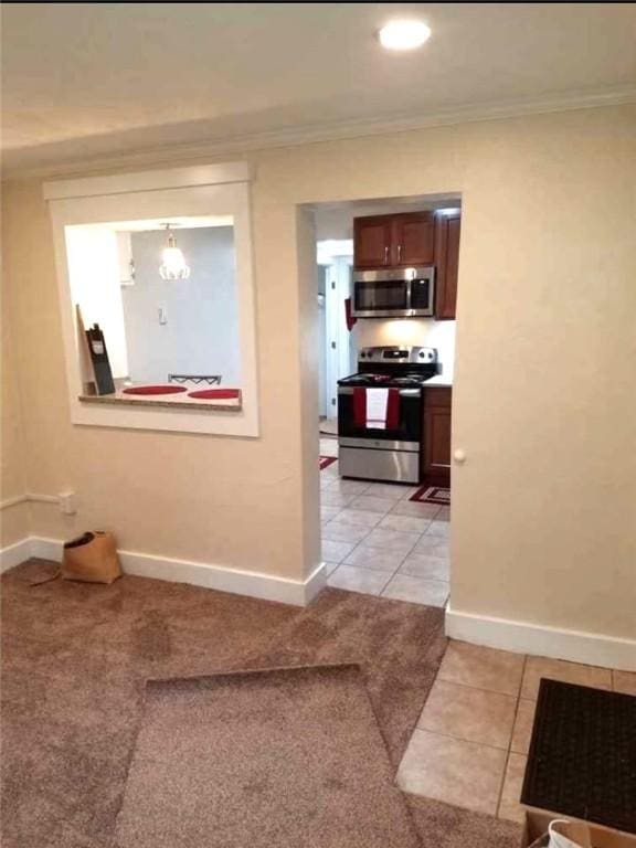 2807 Middle Rd, Hampton, PA 15116 - corridor with light tile patterned floors, ornamental molding, and a chandelier