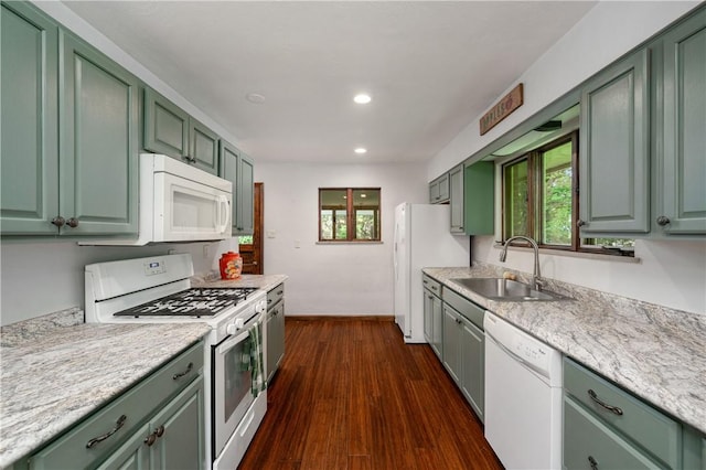 1833 Allison Ave, Mccandless, PA 15101 - kitchen featuring white appliances, green cabinetry, plenty of natural light, and recessed lighting
