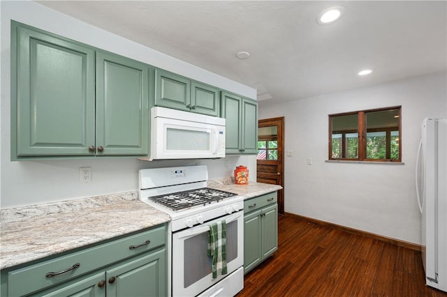1833 Allison Ave, Mccandless, PA 15101 - kitchen with white appliances, green cabinetry, light countertops, dark wood-type flooring, and recessed lighting