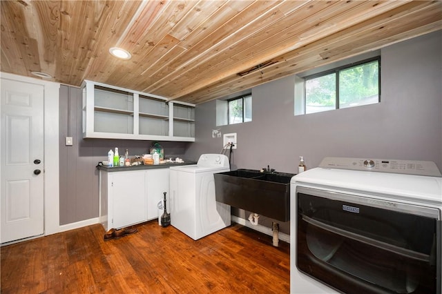 1833 Allison Ave, Mccandless, PA 15101 - washroom featuring wooden ceiling, cabinet space, independent washer and dryer, and dark wood-style floors