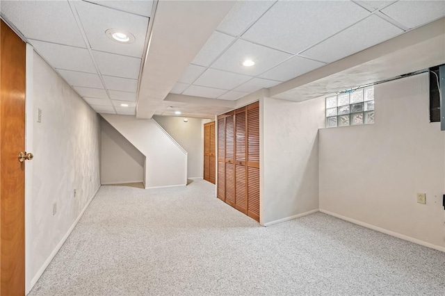 4457 Woodhill Dr, Munhall, PA 15120 - below grade area with carpet floors, a drop ceiling, and recessed lighting