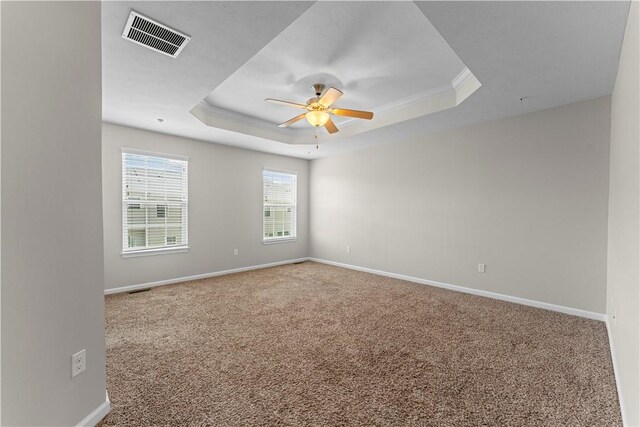 2804 Pointe View Dr, Adams Twp, PA 16046 - unfurnished room with a tray ceiling, ceiling fan, carpet flooring, and ornamental molding