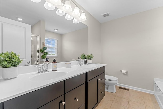 2804 Pointe View Dr, Adams Twp, PA 16046 - bathroom with double vanity, an enclosed shower, a bathtub, and tile patterned flooring