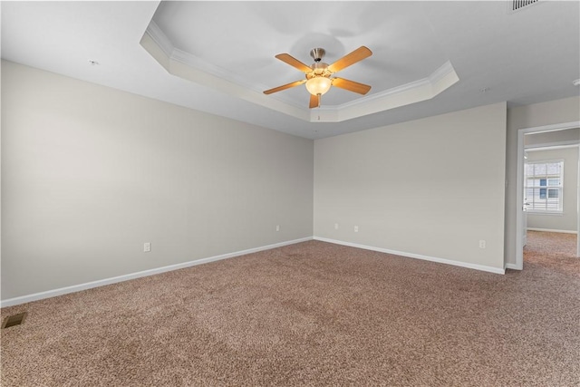 2804 Pointe View Dr, Adams Twp, PA 16046 - unfurnished room with a tray ceiling, crown molding, carpet floors, and a ceiling fan