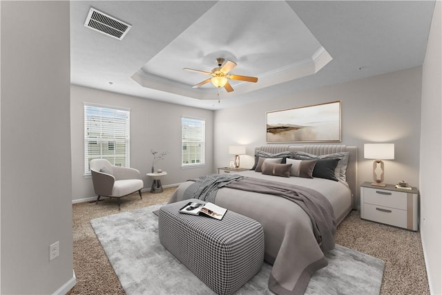 2804 Pointe View Dr, Adams Twp, PA 16046 - carpeted bedroom with a raised ceiling, ceiling fan, and crown molding
